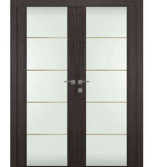 Avon 202 4H Gold Strips Vetro Veralinga Oak Double Doors